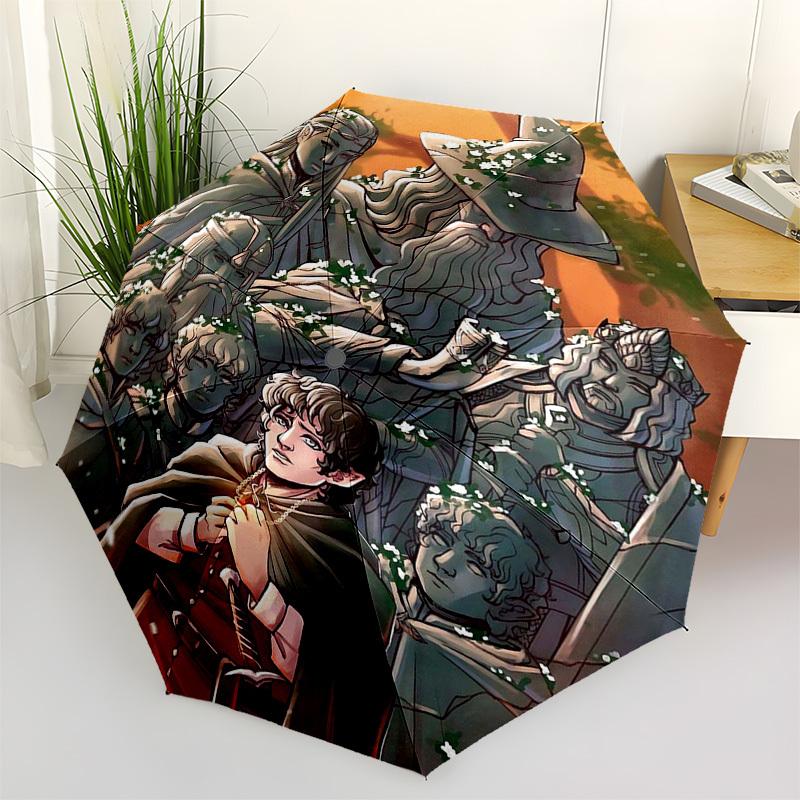 

1pc Outdoor Umbrella with Lord of the Rings Characters, Automatic Opening/Closing, Portable 3-Fold Design, 8-Rib Iron Frame - Perfect Gift for Fans, T