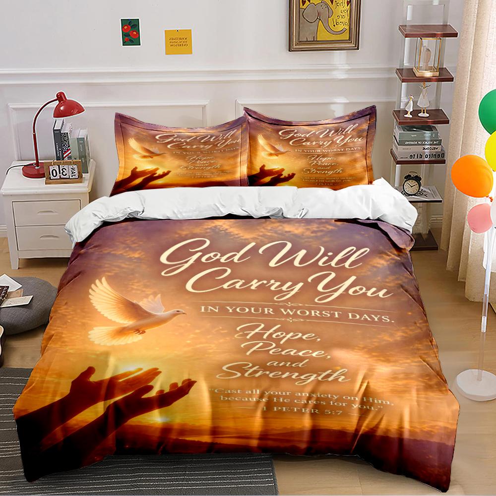 "God Will Carry You Spiritual Bedding Set" Bedding Set (1 Duvet Cover, 2 Pillowcases, Duvet Not Included)