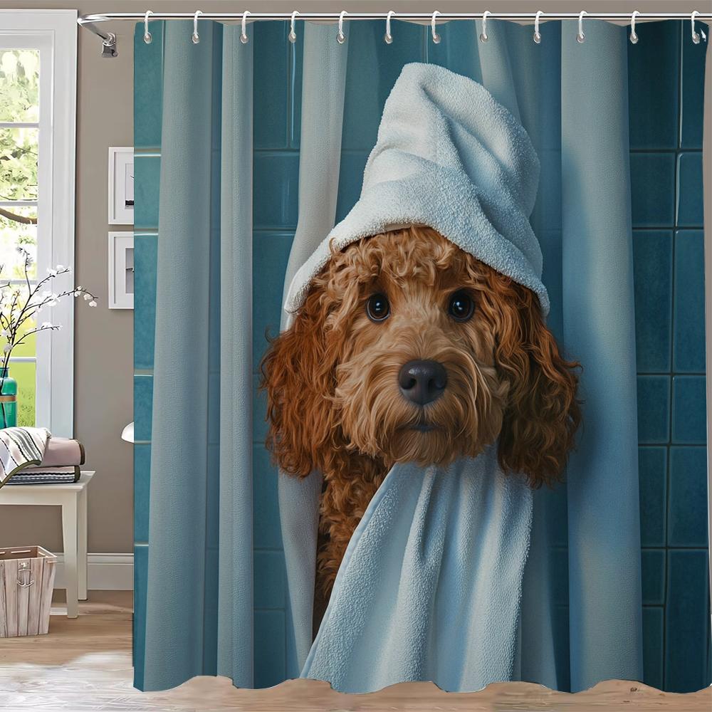 Modern Lovely Puppy Shower Curtain Bath Curtain Cute Dog Printed Bathroom Curtains For Home Decoration Curtain With Hooks