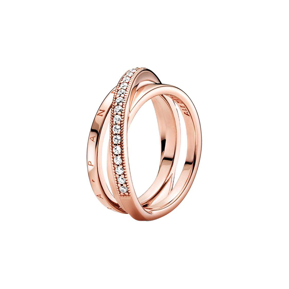 Pandora Pavé Interlocking Three Ring Moebius Ring Women rings Rose-Gold 189057C01 Box,58