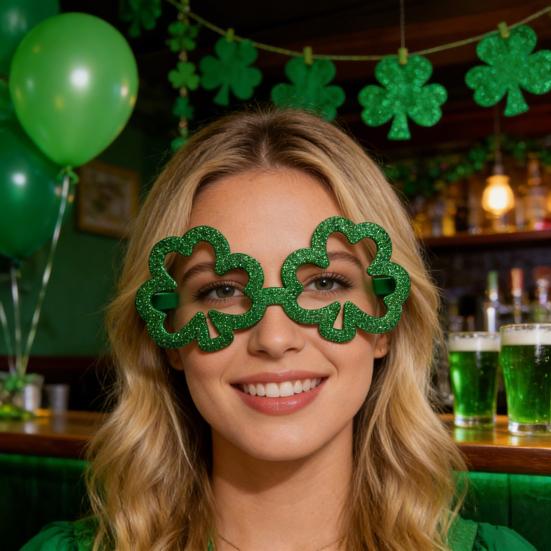 Aziz Patrick Günü Gözlükleri Simli Yonca Bira Şişesi Gözlükleri Yeşil Şanslı İrlanda Temalı Fotoğraf Kabini Aksesuarları Ev Partisi Hediyelikleri İçin