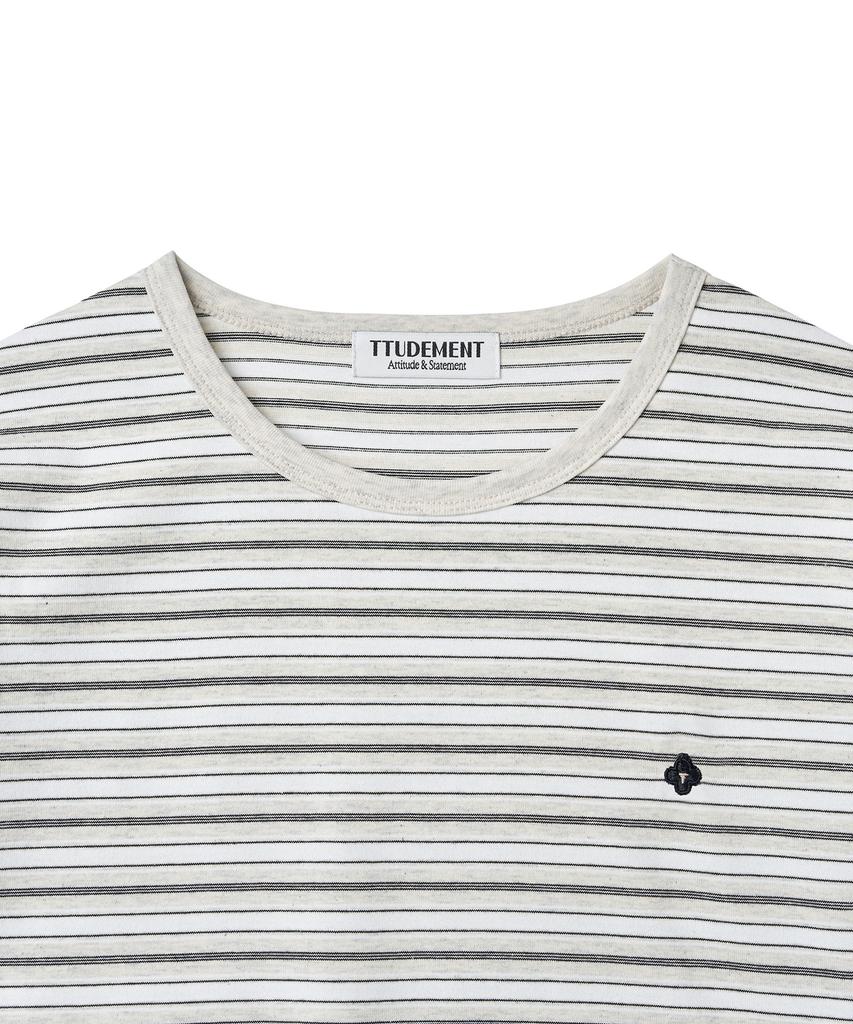 Tudument Striped Round-Neck T-Shirt_Oatmeal