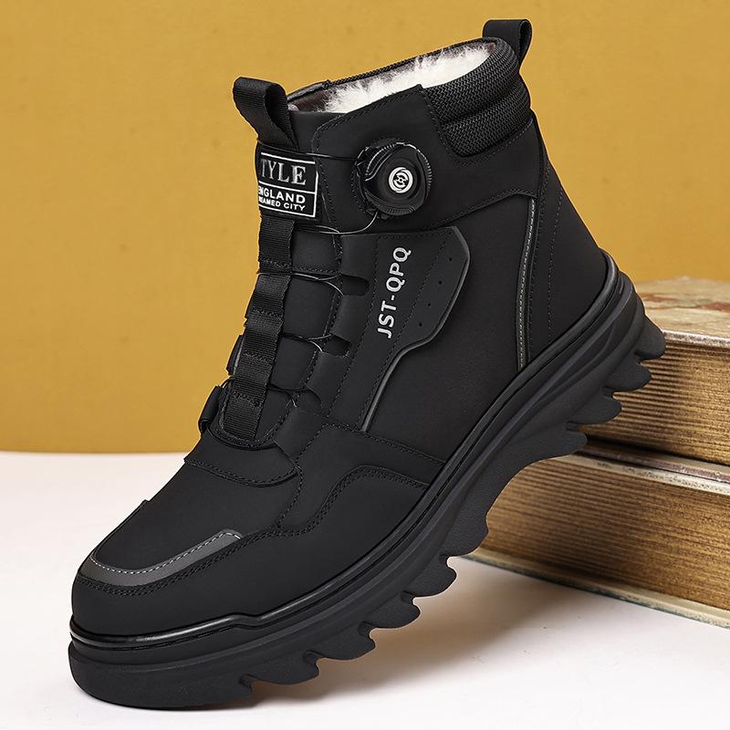 

Зимние рабочие ботинки для мужчин, для активного отдыха, кожаные, теплые, на меху, зимние ботильоны, для ходьбы, высокие, мужские, на шнуровке, нескользящие, водонепроницаемые, треккинговые ботинки 44 чёрный