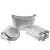 Multi-functional Bright Silver Full PU Leather Soft Makeup Bag Waterproof Portable Small Storage Bag
