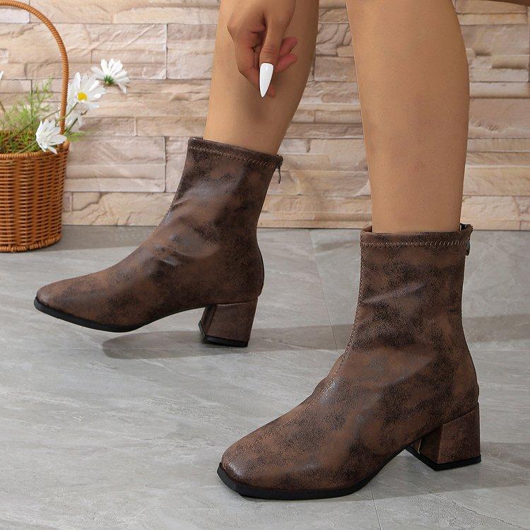 Large Size Polished Low-tube Women's Boots Autumn and Winter New Fashion Women's Boots Rear Zipper Square Heel Women's Shoes