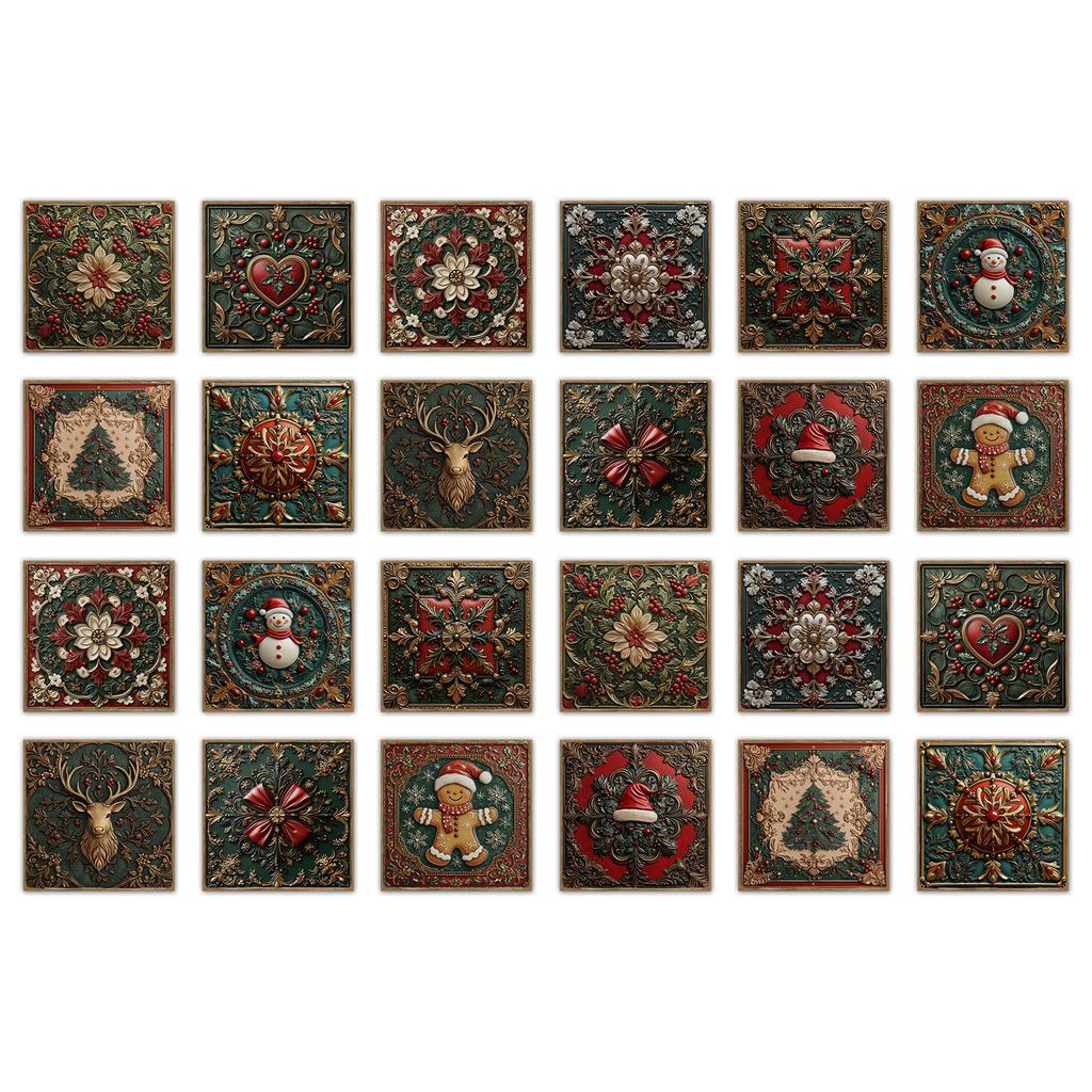 24pz Elementi Natalizi Classici Vintage Adesivi Piastrelle Ceramiche Bagno Cucina Soggiorno Autoadesivi Decorativi