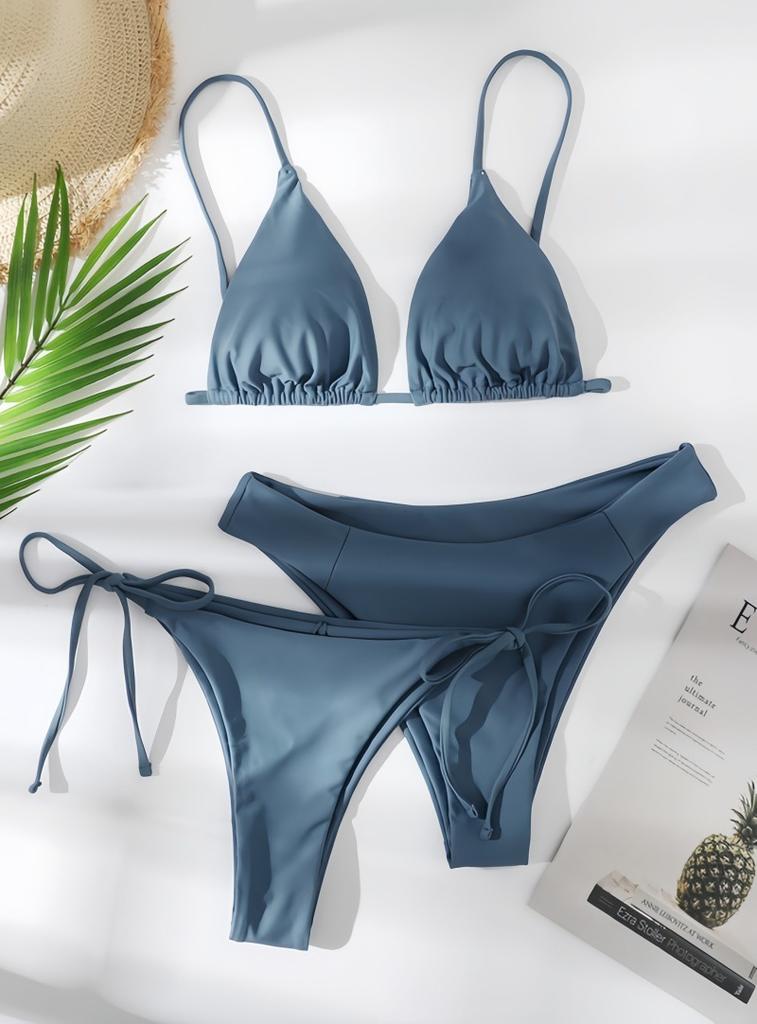 Hot Bikini Swimsuit Multi-color Solid Color Sexy Lace-up Bikini Swimsuit Three-piece Set