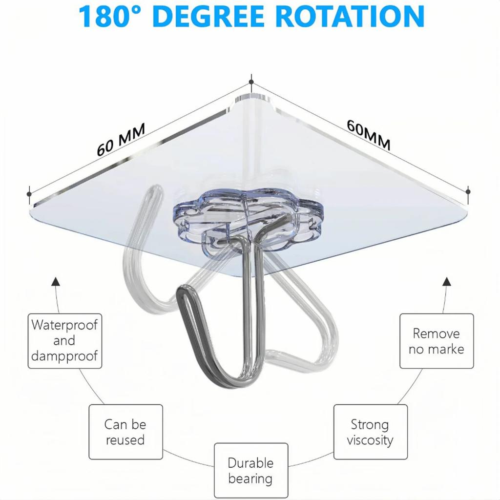 10 Pieces of Strong Self-adhesive Wall Hooks, Hangers, Key Holders, Towel Racks, Kitchen Transparent Adhesive Wall Hooks
