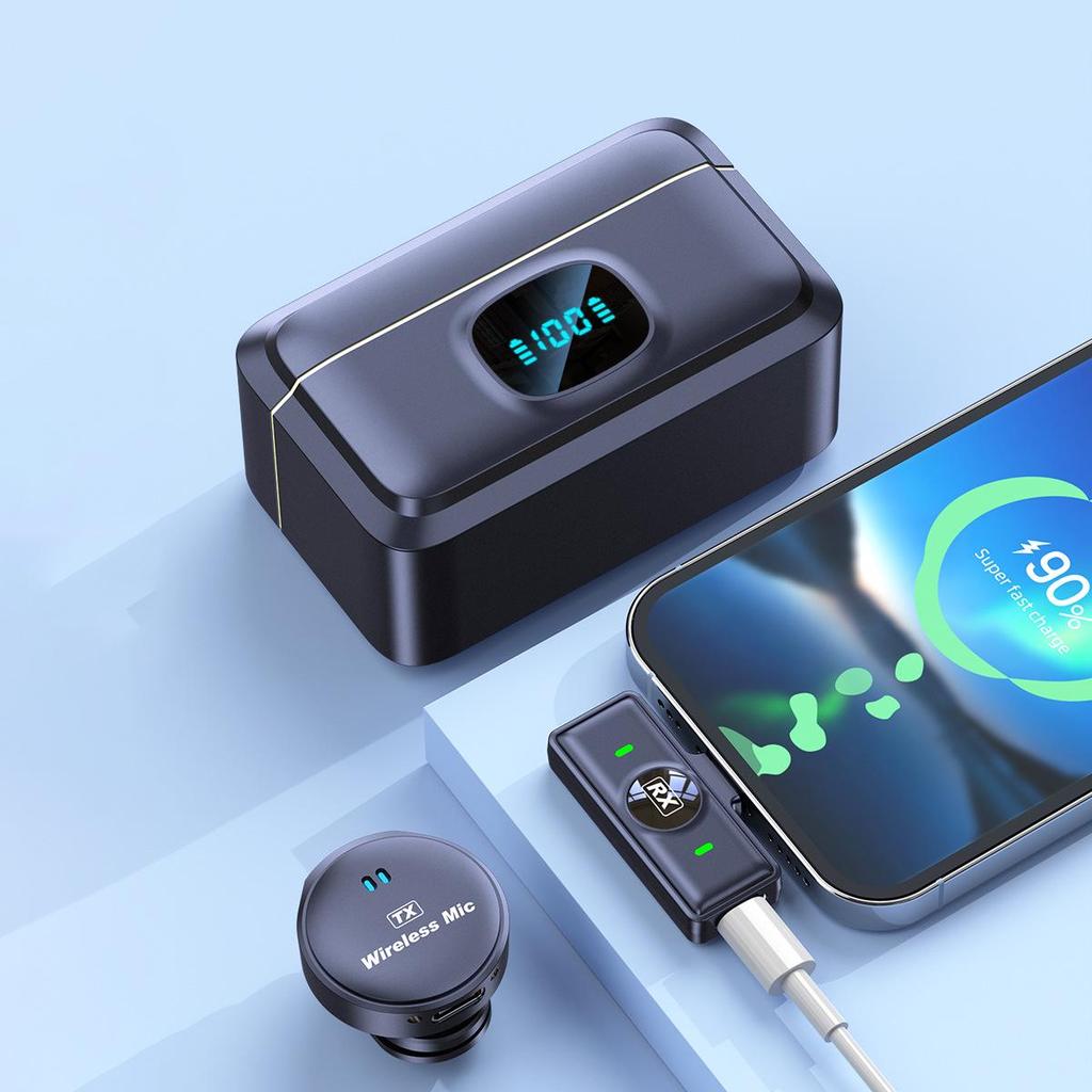 Wireless Lavalier Microphone with Long Battery, Noise Reduction, Digital Display, and Magnetic Charging Case for Live Streaming.