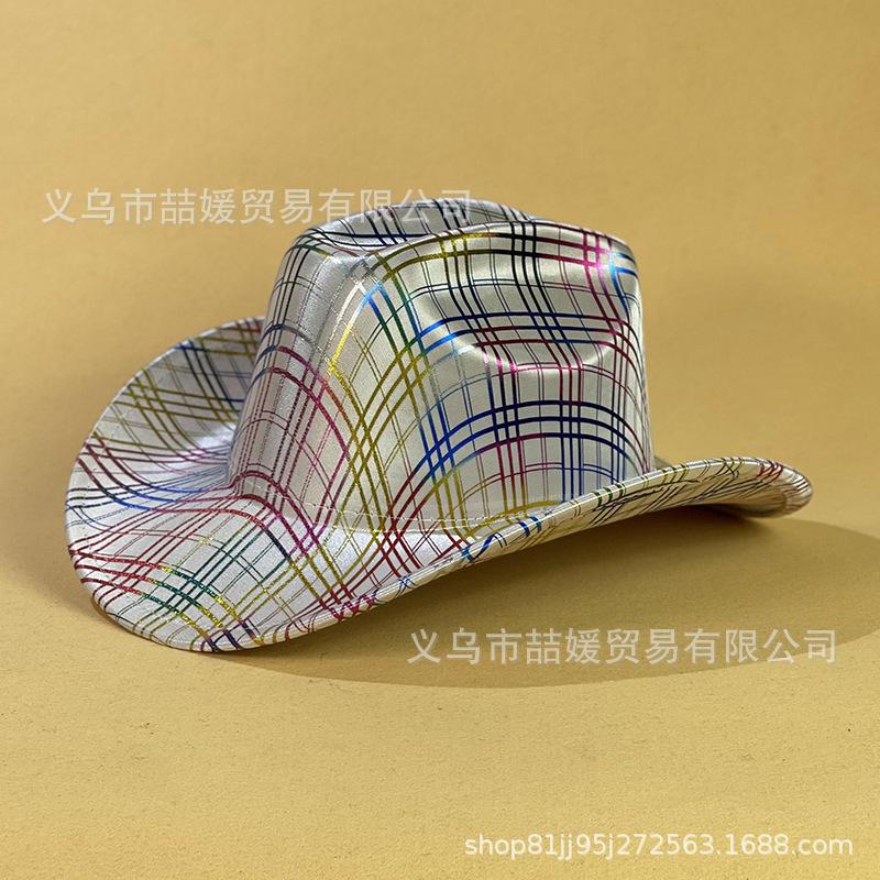 European and American Colorful Sequined Striped Plaid Western Cowboy Hat Women's Party Bar Stage Fashion Top Hat