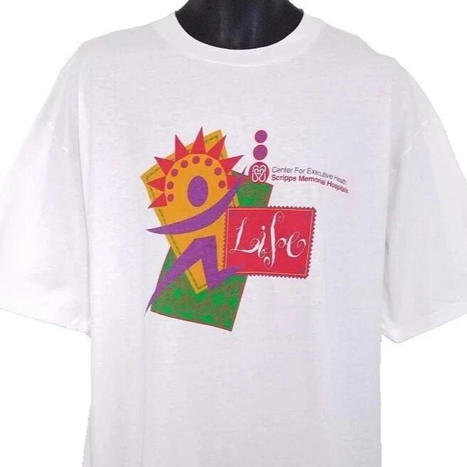 Vintage Scripps Memorial Hospital T Shirt Mens Size XL White 90s Oneita L