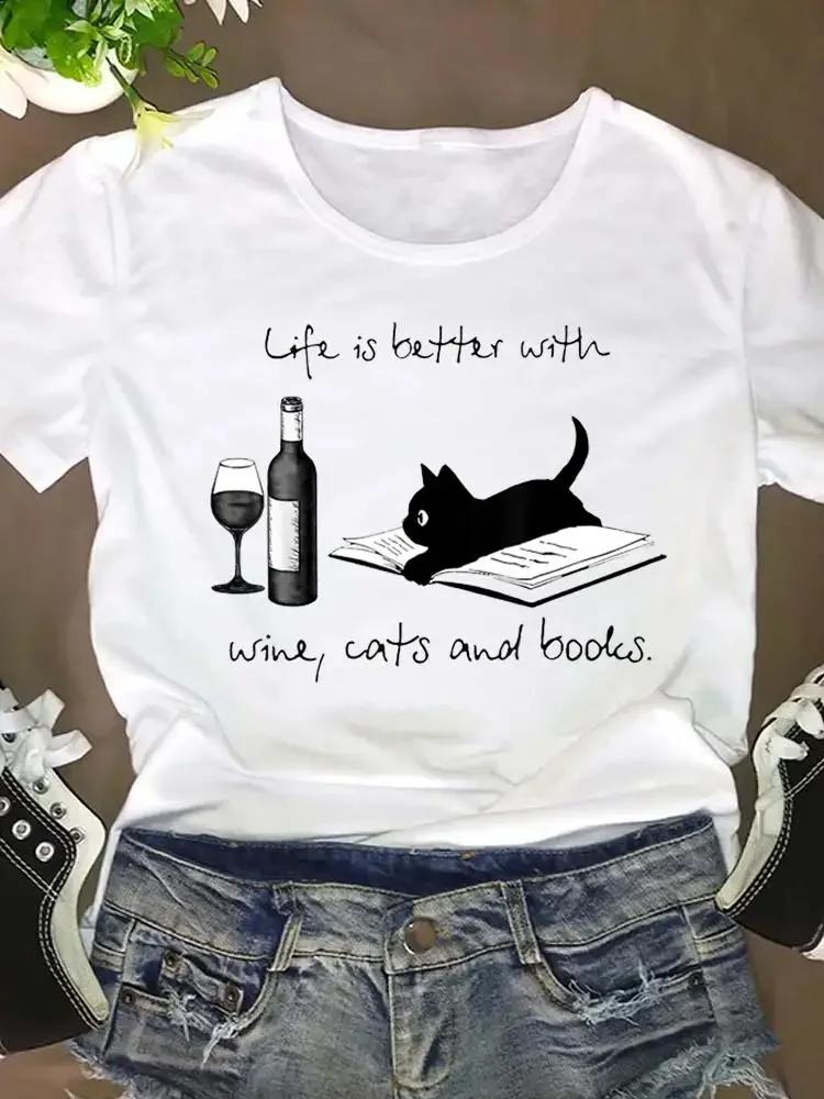 Women Short Sleeve Fashion Clothing Clothes Graphic Cartoon Wine Love Animal Pet 90s Summer Tshirt FeUnisex Top Aesthetic Clothes