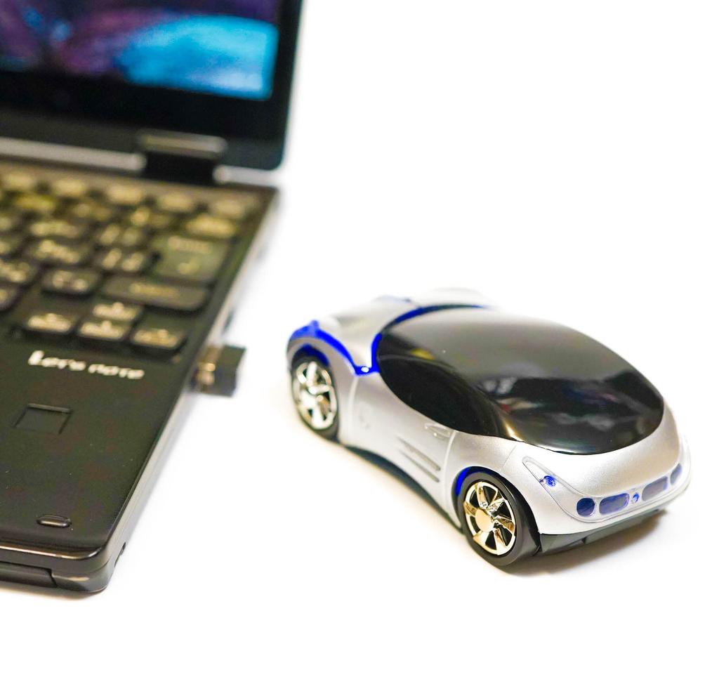 Wireless USB for Sports Set Car-shaped Mouse, Silver, Cars, Silent, Optical, 2-Piece