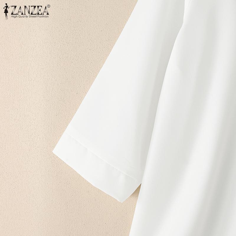 ZANZEA Dame Casual Nedslått Krage 3/4 Erme Blomsterbroderi Bluse