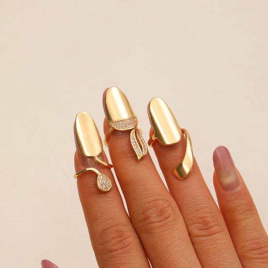 Nail Ring Lightweight Adjustable Size Mirror Metal Surface Non-Falling Off Nail Art Jewelry with Cubic Zirconia Fingertip Jewelry