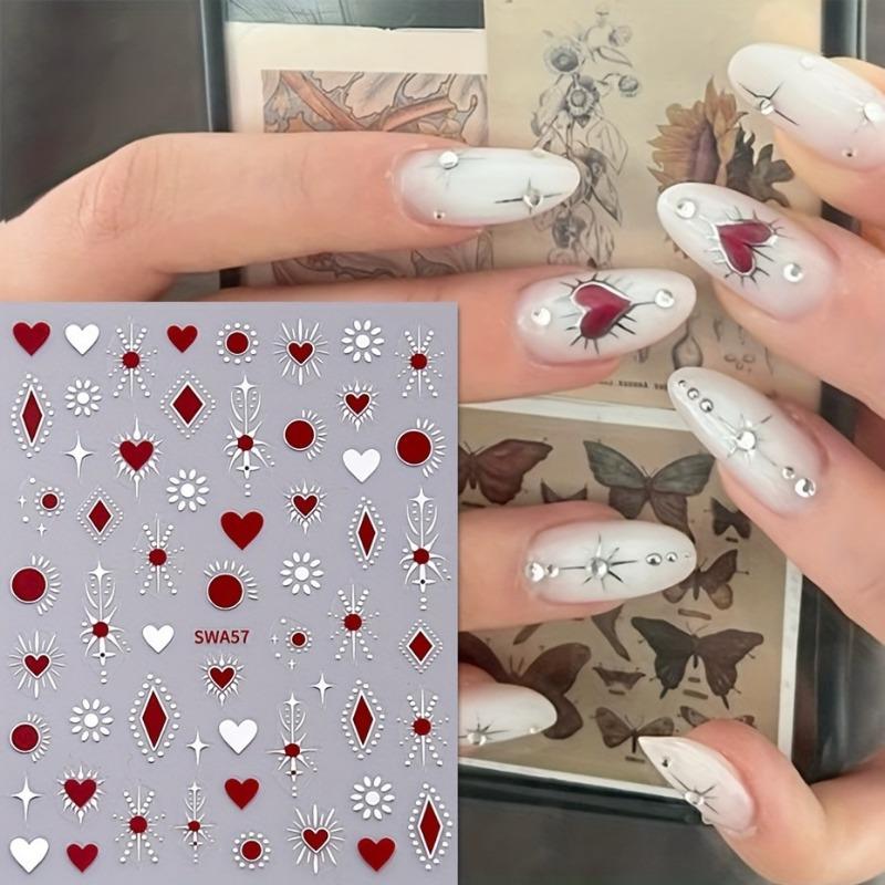 New Nail Art Stickers Bronzing Silver Red Heart Star Shibuya Spice Girls Ins Love Glue Nail Stickers