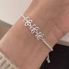 PANJBJ 925 Sterling Silver Flower Hollow Out Bracelet for Women Asymmetric Very Fine Sweet Minimalism Jewelry Gift Dropshipping