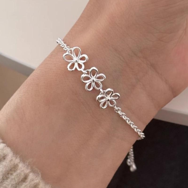

PANJBJ 925 Sterling Silver Flower Hollow Out Bracelet for Women Asymmetric Very Fine Sweet Minimalism Jewelry Gift Dropshipping