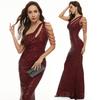 Women's Sexy Sequin Tassel One Shoulder Halter Bodycon Maxi Dress Party Evening Gown Formal Dresses Mermaid Bodycon Cocktail Evening Dress for Women