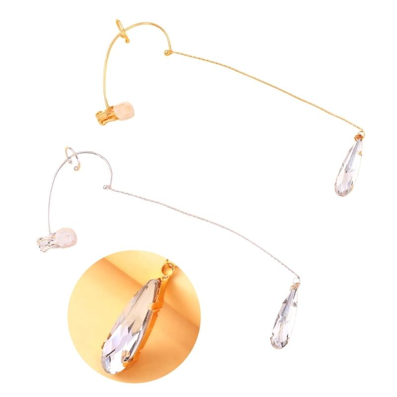 Elegant Drop Shape Ear Clips Featuring High Quality Rhinestones Comfort Fit for Long Wear Sturdy Copper