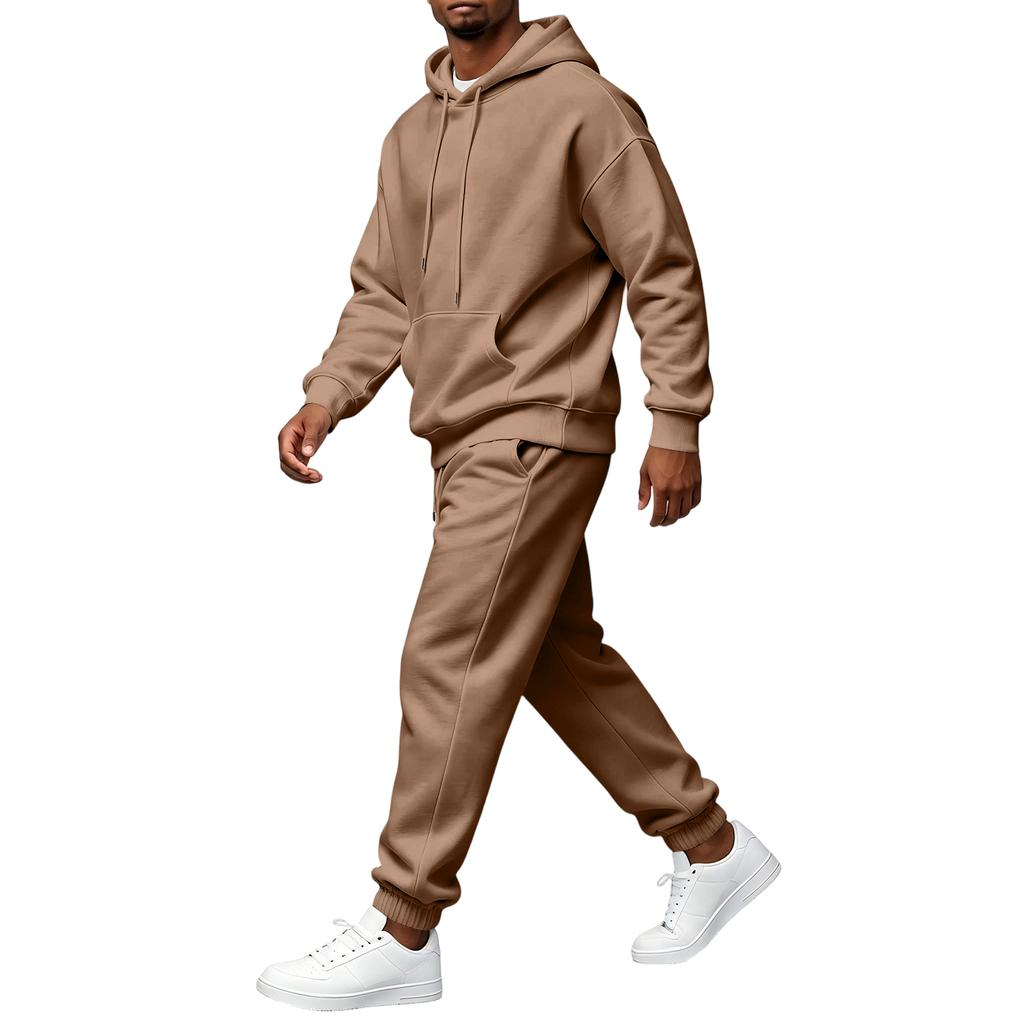 Men's Retro Hooded Two-Piece Set, Casual Athletic Outfit for Daily Wear
