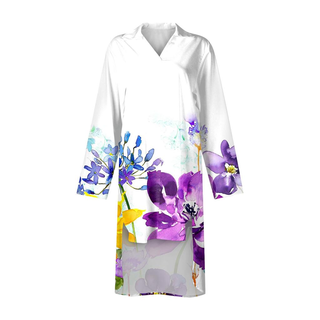 Robe d'été bohème pour femmes, robe chemise imprimée décontractée pour femmes, mode à manches longues, plage hawaïenne, robes de club boutonnées