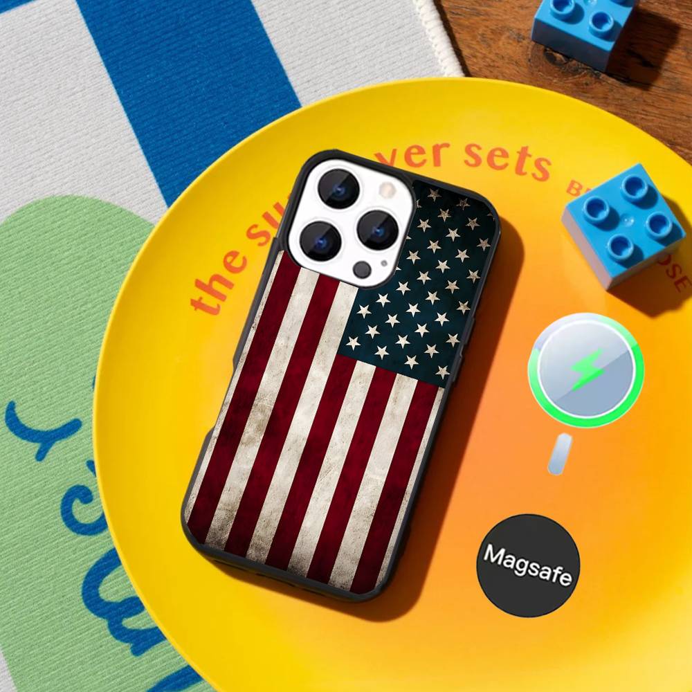 Flag American USA Phone Case For iPhone 17,16,15,14,13,12,11,Pro,Max,Plus,Mini,SE4,E Magnetic Magsafe Wireless Charging