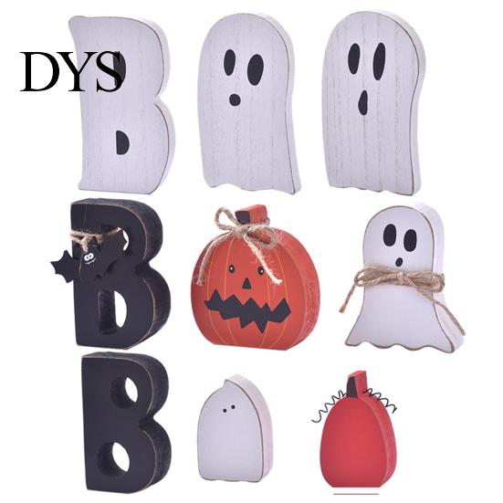 Seasonal Room Decor 3 Pcs Halloween Indoor Table Decoration, Cute Ghost Wooden Sign with Jute Rope, Rustic Ornaments Farmhouse BOO Block for