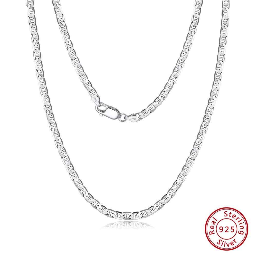 Effie Queen  925 Sterling Silver Cuban Figaro Chain Necklace Dainty Unisex Flat Marine Chain Choker Party Fashion Jewelry SC78