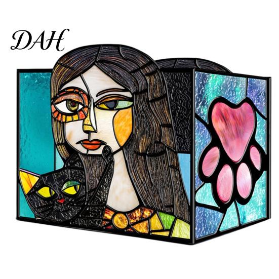 Desktop Pen Holder Stained Glass Style Holder, Unique Acrylic Organizer, 3D Plant Pot Embossed Relief Pattern Planter for Succulents And Office