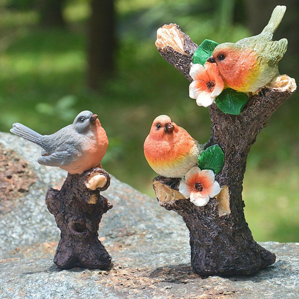 

Creative Sparrow On Branch Kingfisher Figurine Lifelike Fairy Garden Animal Sculpture Lawn