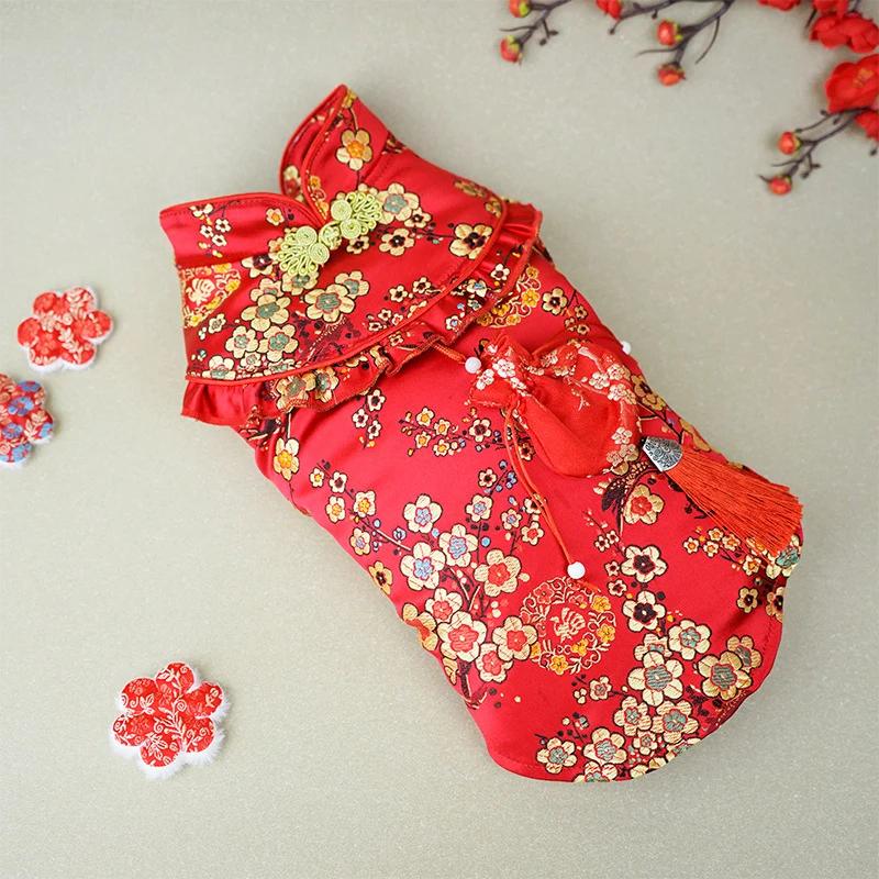 

Chinese New Year Dog Tang Suit Cheongsam Cat Yorkshire Terrier Maltese Bichon Poodle Schnauzer Pet Clothing Vest Puppy Clothes XL червоний