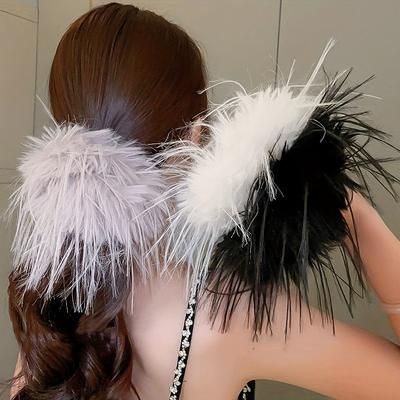 Women'S Extra Large Hair Scrunchie - Elegant Hair Tie with Fluffy Pompom,Soft Plush-like Texture,for Ponytails,Buns,Updos - Formal&Everyday Hairstyles