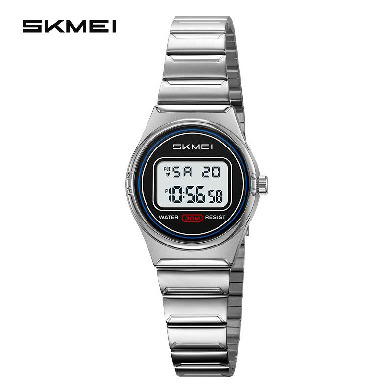 

Часы Moment красивые женские многофункциональные светящиеся водонепроницаемые электронные часы повседневные универсальные студенческие электронные часы серебряный