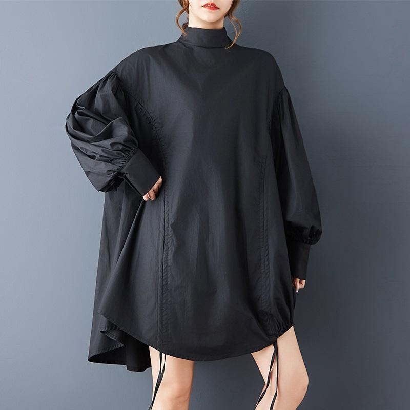 Long Sleeve Plus Size Black Vintage New In Dresses for Women Spring Autumn Casual Loose Mini Short Dress
