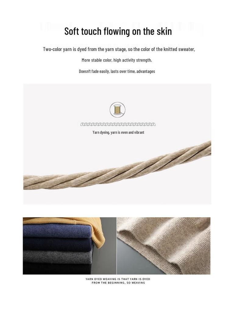 Men's 100% Pure Wool Half-Zip Sweater - Thickened Knit Base Layer for Autumn and Winter