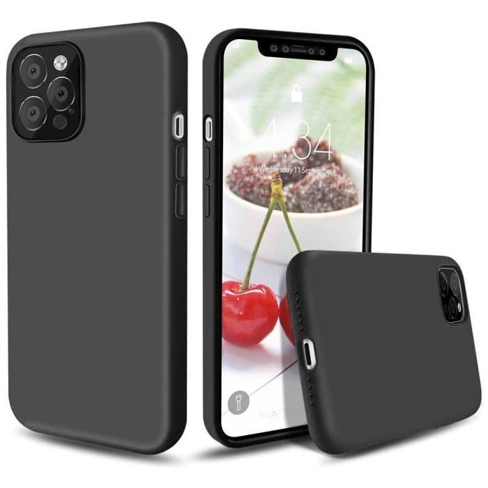 Coque Silicone Liquide - E.F.CONNECTION - pour iPhone 12 Pro - Antichoc - Anti-rayure - Noir