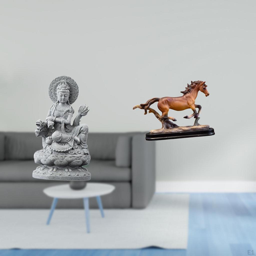 Guan Yin Horse Statue Figurine Feng Shui Collectible Art Sculpture Female Buddha Ornament for Indoor