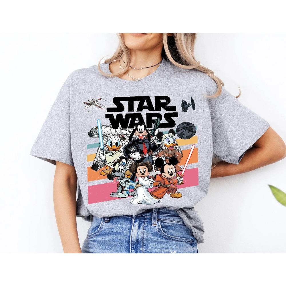 

Футболка-мікс персонажів Disney x Star Wars, Унісекс, Ретро, Науково-фантастичний, Мультяшний, Вуличний одяг, 100% Бавовна, Повсякденний, З коротким рукавом M синій
