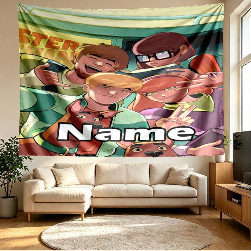 Custom Name Personalized Scooby Print Tapestry, Wall Art Decor, Bedroom, Dorm, Apartment, LivingRoom, Party Backdrop, Gift for Birthday