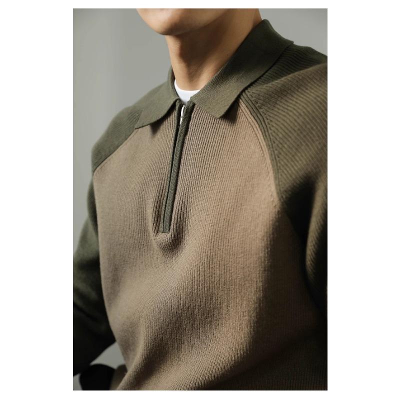Men S Polo Collar Color Block Knit Sweater Half Zip Casual Spring Autumn