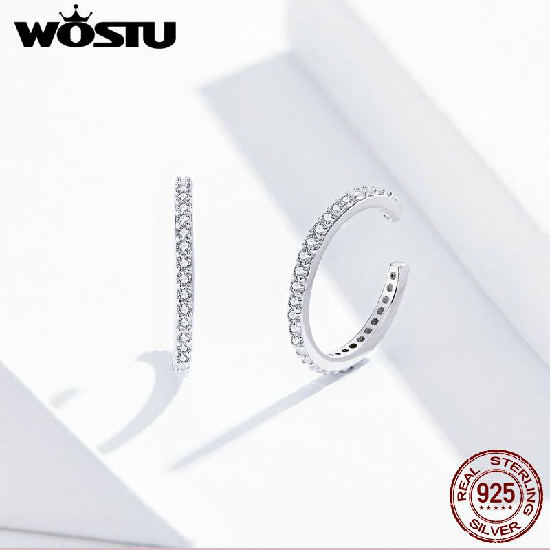 WOSTU 925 Silver Ear Cuff Clip Earrings Round Zircon Without Piercing Stack Earrings For Women Fashion Jewelry CQE842