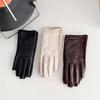 New Leather Finger Gloves for Women's Winter Outdoor Cycling, Warm and Cold Proof, Solid Color, High-end Feeling Gloves
