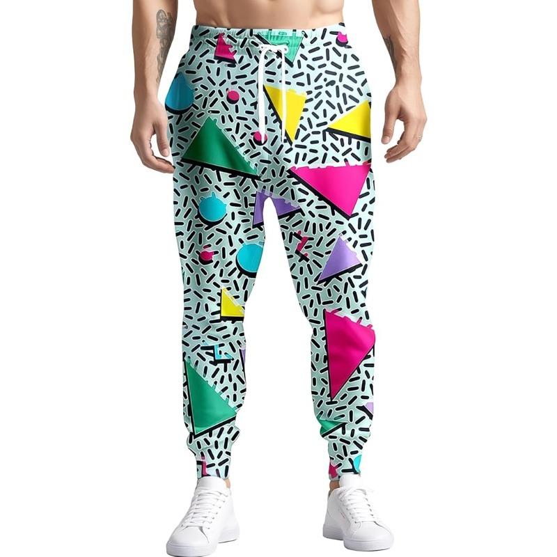 

Мужские джоггеры для упражнений и бега, спортивные брюки в принтованном ретро-стиле, повседневные спортивные брюки с карманами M