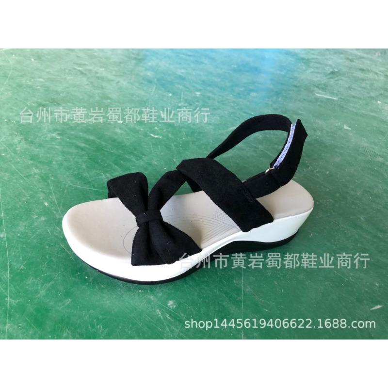 New summer open-toed Velcro flat-bottomed wedge sandals women's cloth-faced cross-platform beach sandals