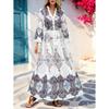 Europe, America 2026 Summer New Vacation Flower V-neck Horn Sleeve Casual Long Dress Women