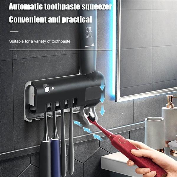 Stérilisateur de brosse à dents 3 en 1 à lumière UV, distributeur automatique de dentifrice, support de brosse à dents intelligent, organisateur de dentifrice, ensemble de salle de bain solaire
