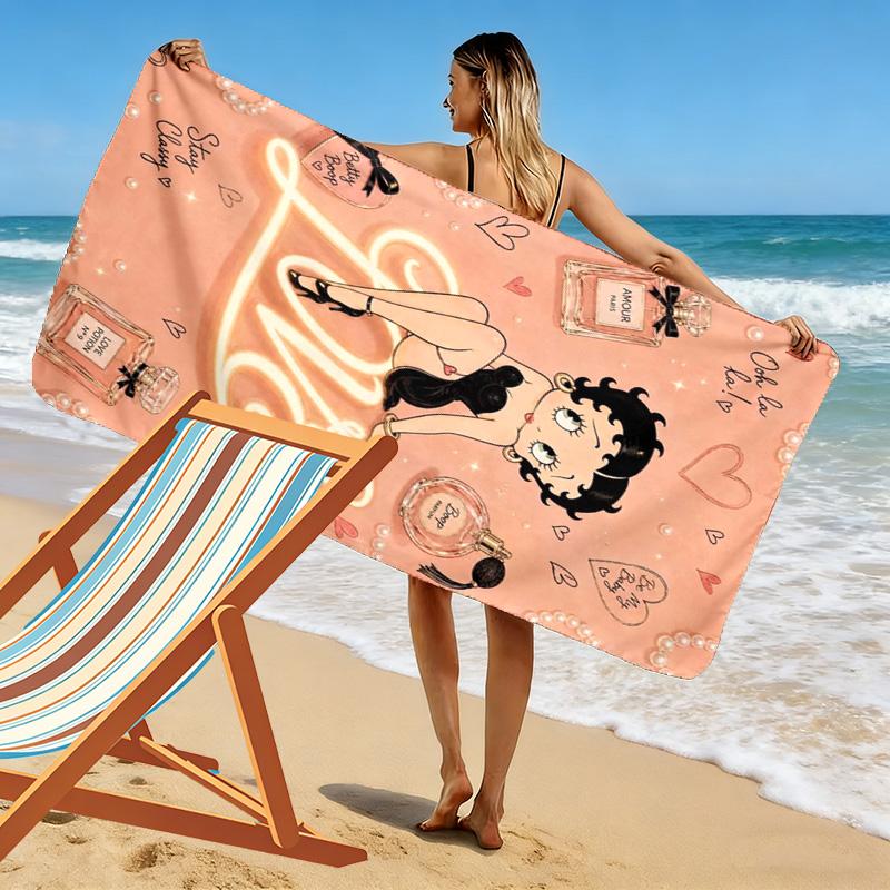 Betty Boop Print Beach Towel, Large Soft Quick Dry Towel for Beach Camping Swimming