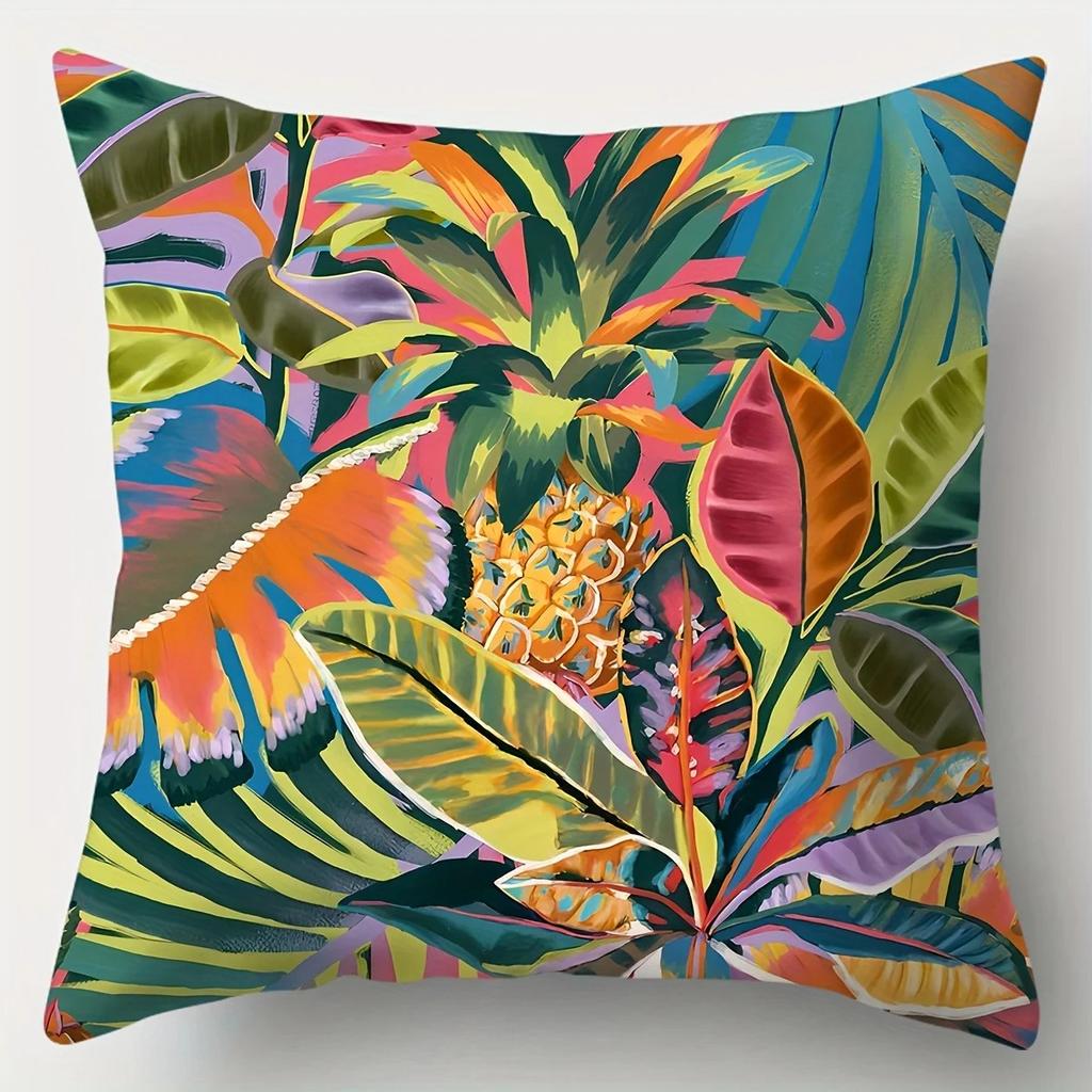 Home Decor Colorful Tropical Floral Pattern Pillowcase Pattern Cushion Cover Suitable For Sofa Bedroom Car Pillow Cover