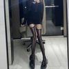 Pure Sexy Suspender Design Thin Vertical Stripe Hollowed Out Fishnet Socks Women Black Stockings Female Retro Dark Jk Pantyhose